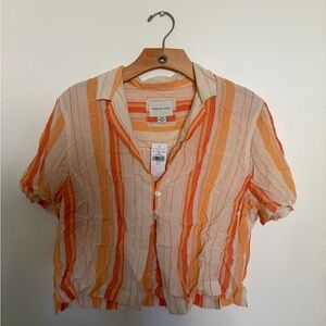 American Eagle Outfitters Orange and Cream Striped Button Down Shirt